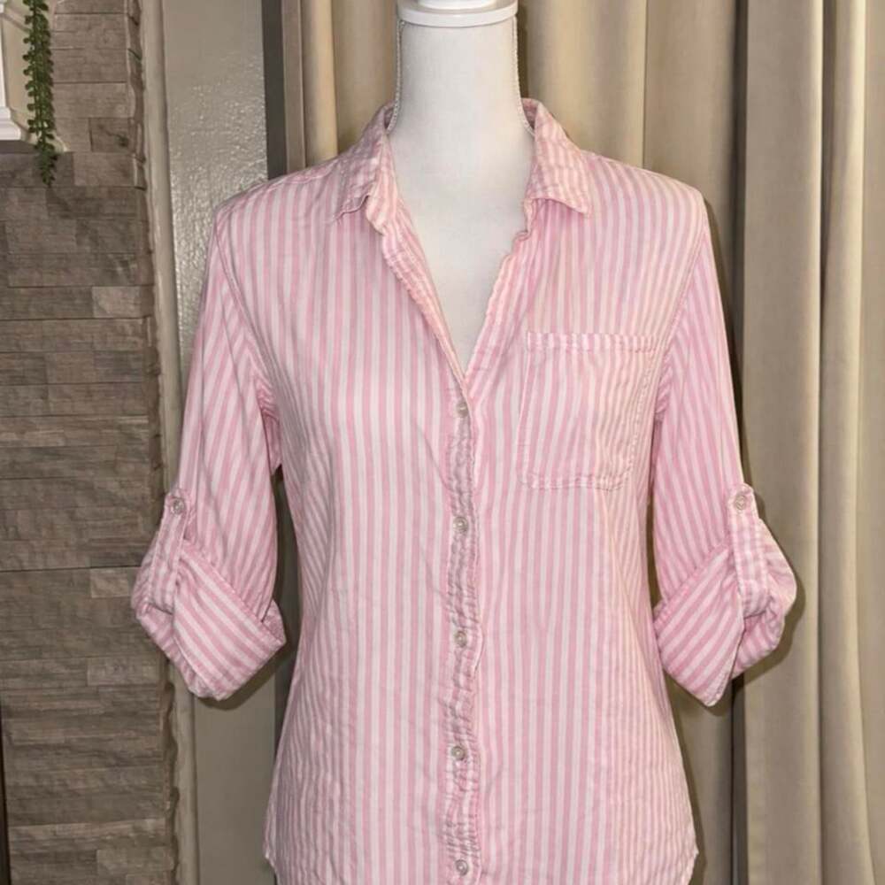 Velvet Heart Pink White Striped Button-Up Shirt Size L